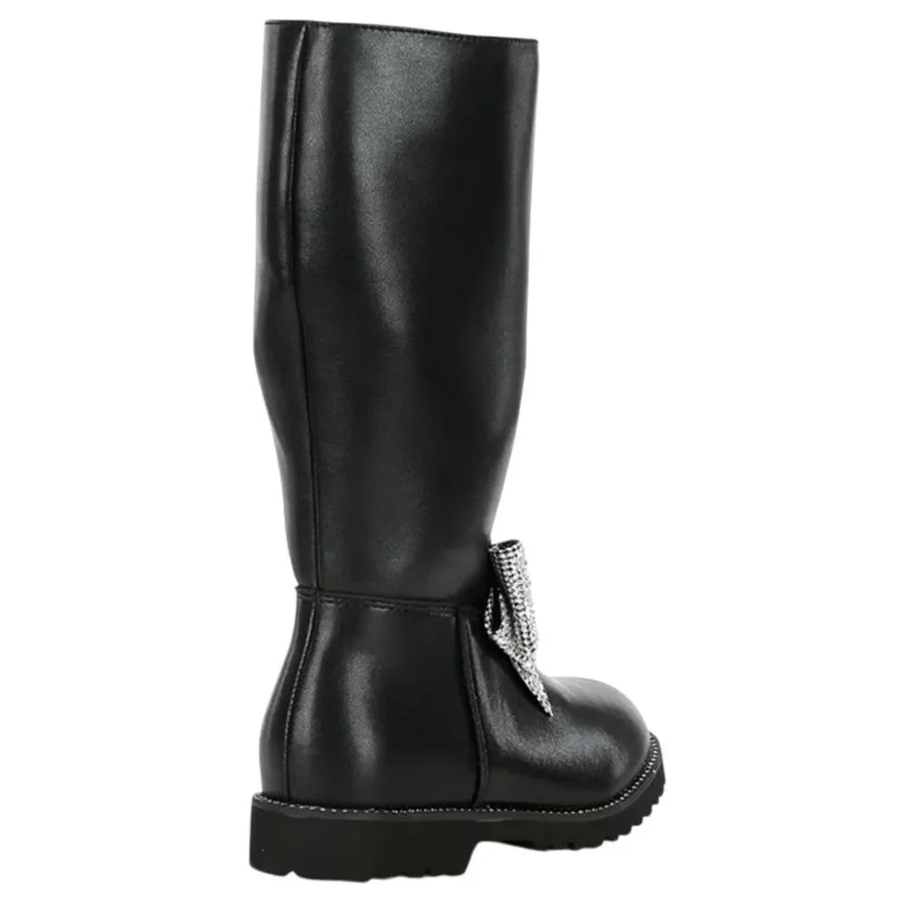 Kurt Geiger London Kensington High Leg BowBoots with Silver Rhinestone Bow